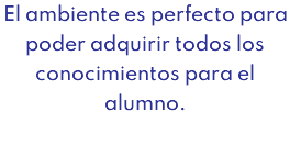 El ambiente es perfecto para poder adquirir todos los conocimientos para el alumno.